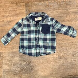 💙 Flannel Button Down for Baby Cute Plaid Blue Shirt 💙